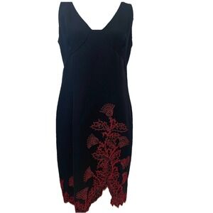 Maggie London Black Embroidered Sheath Dress 12 Sleeveless Scallop Hem Feminine